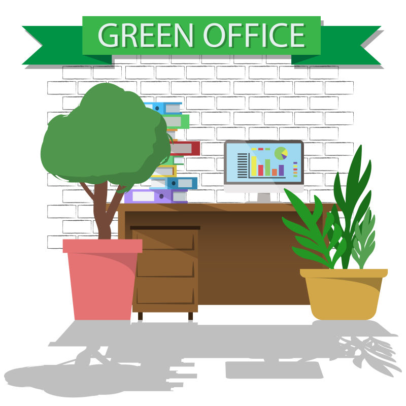 创意矢量绿色生态办公室插图设计