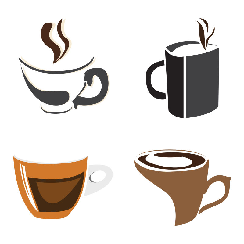 一套抽象的咖啡标志-矢量插图