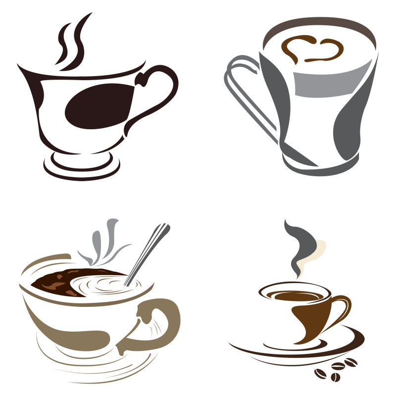 一套抽象的咖啡标志-矢量插图