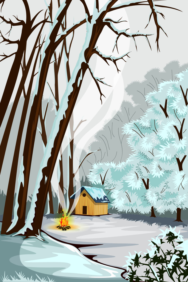 抽象矢量现代冬季森林插图设计