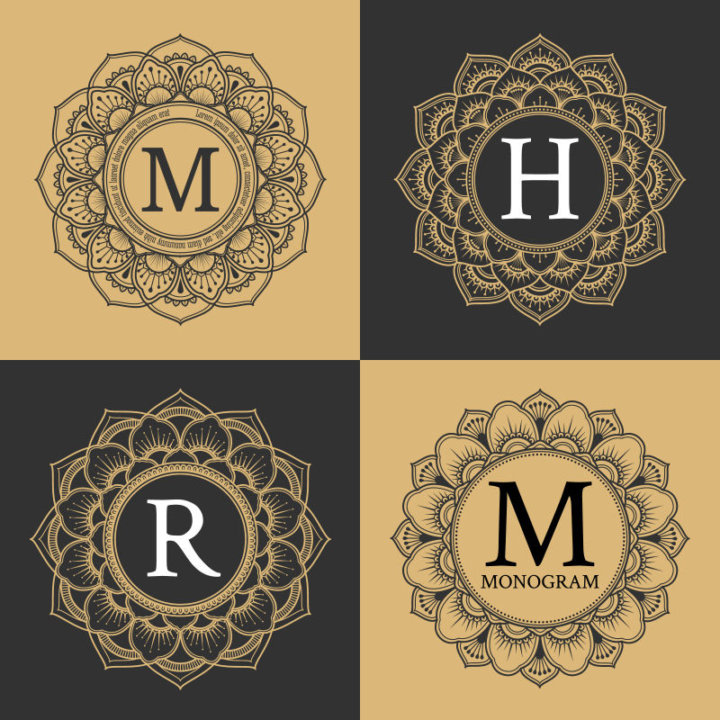 矢量古典装饰花纹元素的字母标志