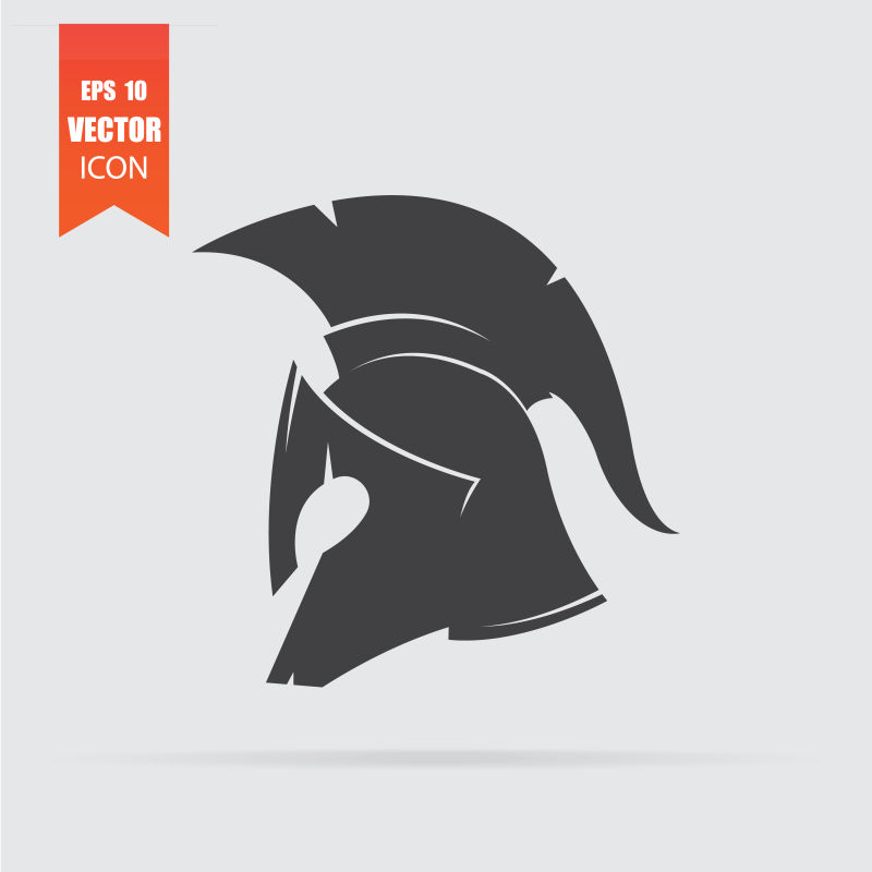 斯巴达头盔图标的平面风格孤立灰色背景