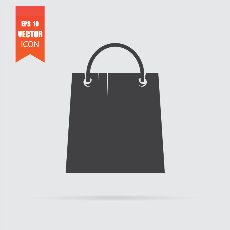 购物袋图标在灰色背景下的平面风格