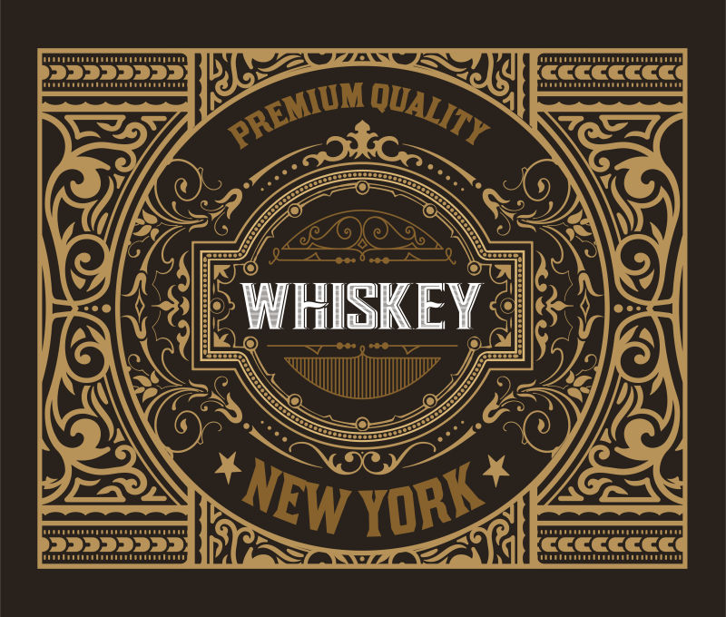 创意矢量复古威士忌主题的标签平面设计