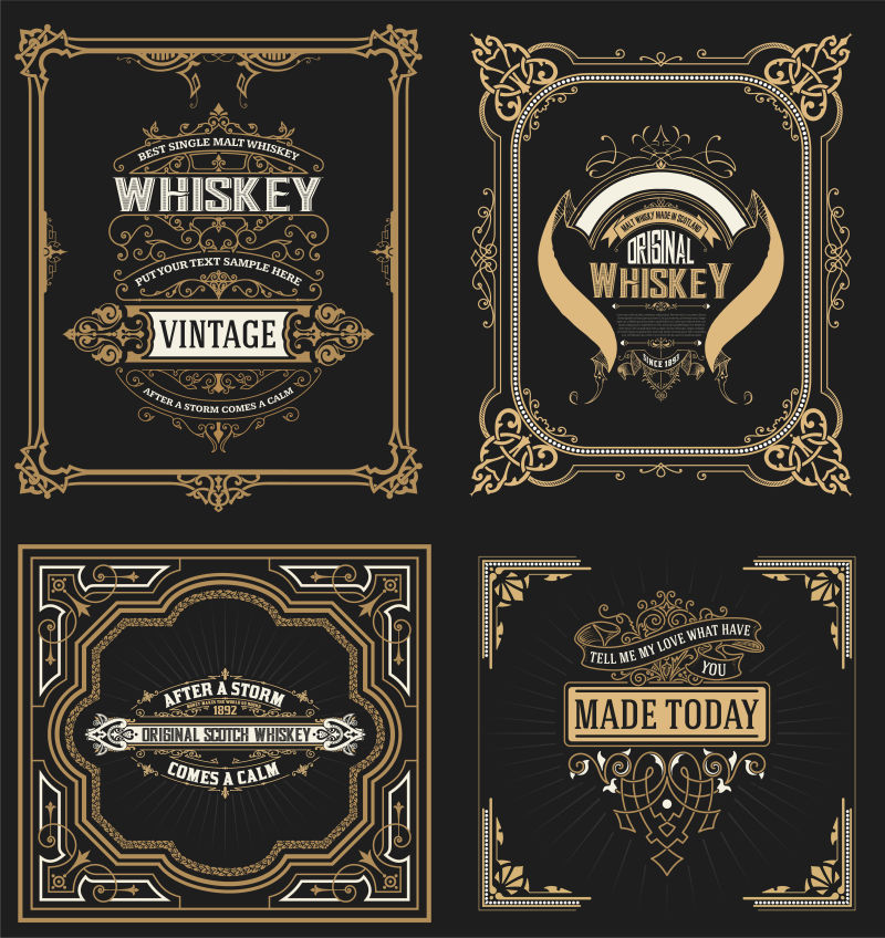 抽象矢量装饰风格的威士忌标签设计