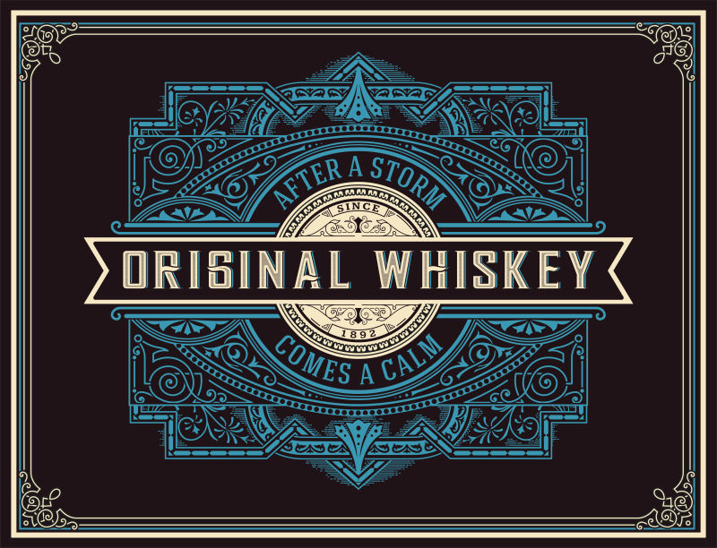 抽象矢量复古经典风格的威士忌标签设计