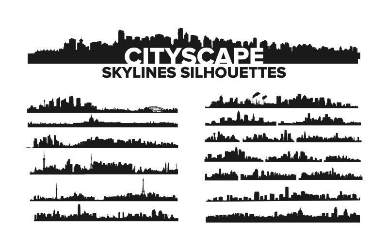 抽象矢量城市天际线剪影插图设计