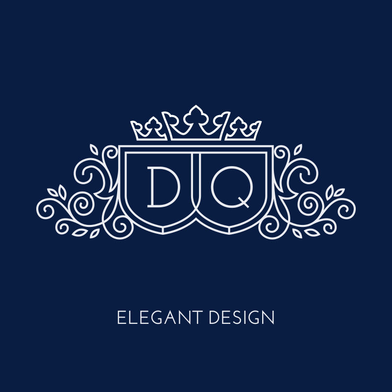 抽象矢量花纹装饰的字母组合dq标志设计