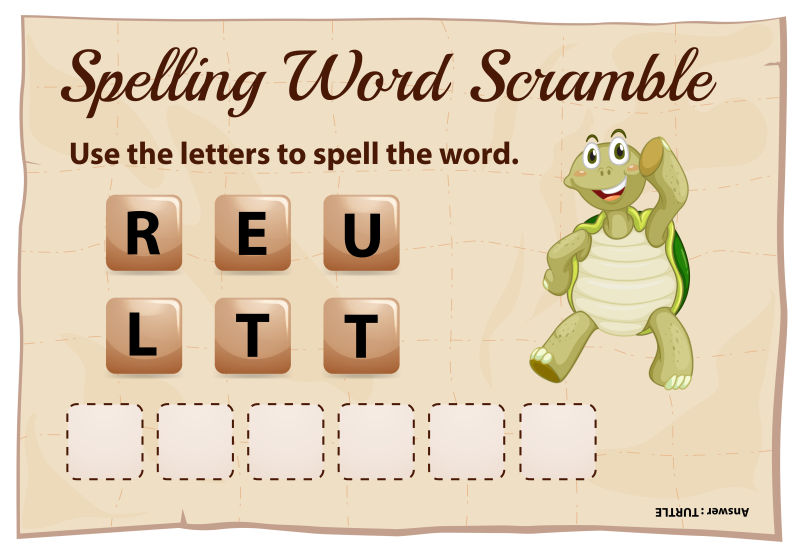 抽象矢量海龟单词拼字游戏插图