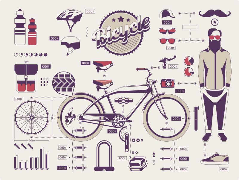 抽象矢量现代自行车信息插图设计