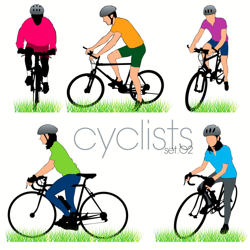 抽象矢量现代骑自行车的人插图设计