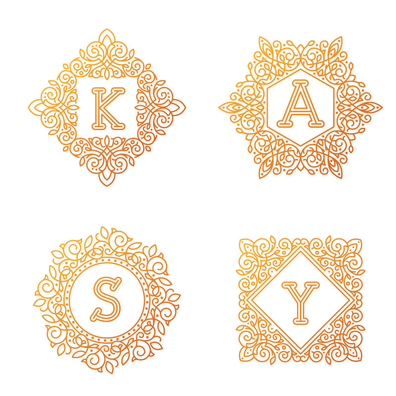 抽象矢量古典花纹装饰的字母标志创意设计