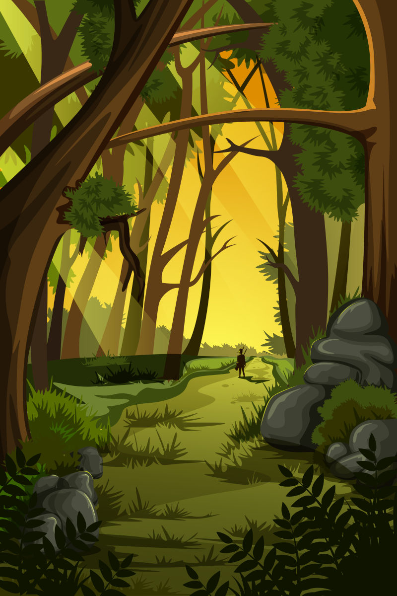 创意矢量现代阳光下的山林插图设计