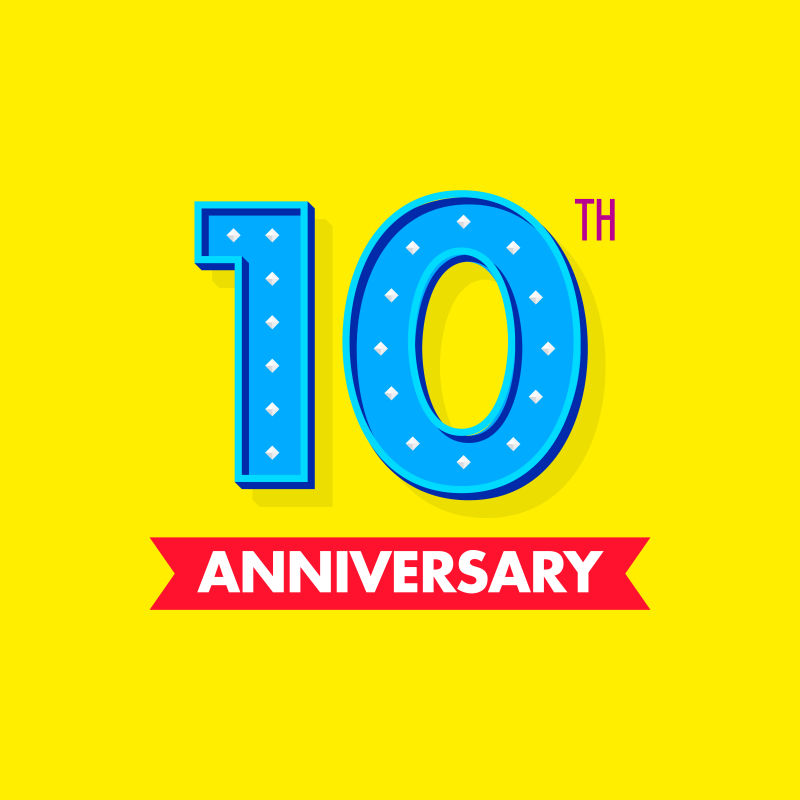 抽象矢量现代时尚黄蓝色10周年庆背景
