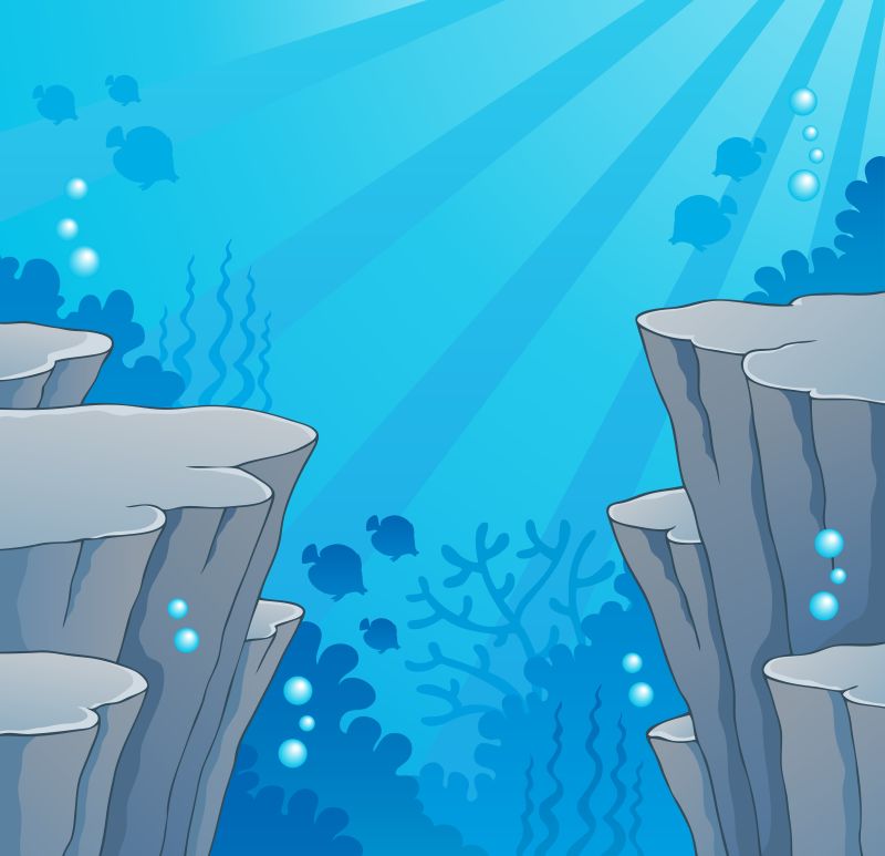 创意矢量现代海底世界卡通平面插图