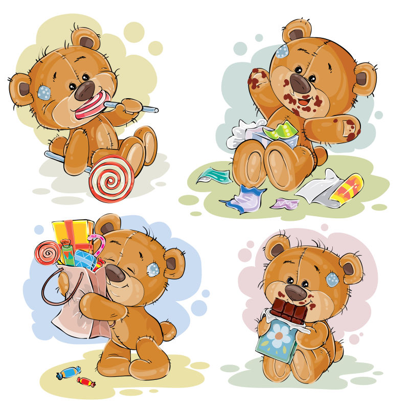 矢量现代可爱的泰迪熊插图设计