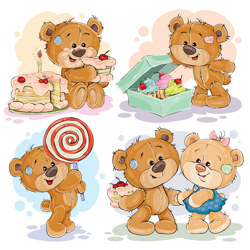 抽象矢量现代可爱泰迪熊插图设计