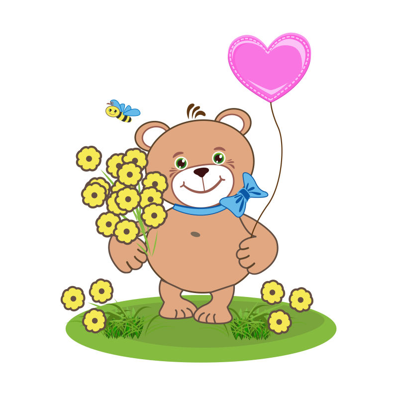 泰迪熊的心-彩色矢量图