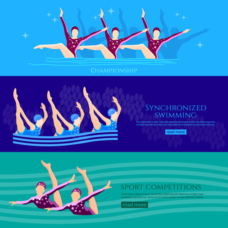 抽象矢量现代花样游泳主题的平面设计插图