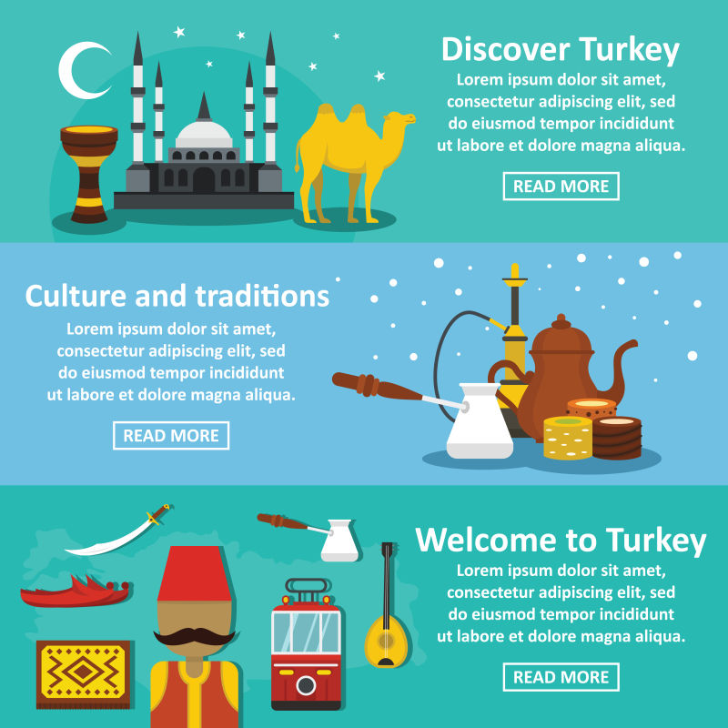 抽象矢量现代土耳其旅游插图平面设计