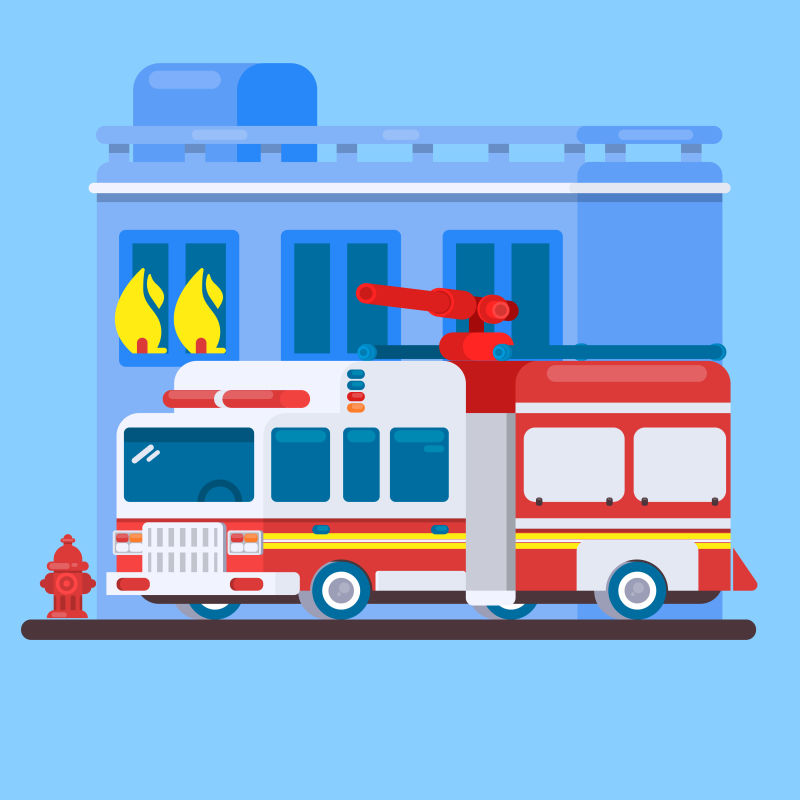 红色消防车或消防车平面图