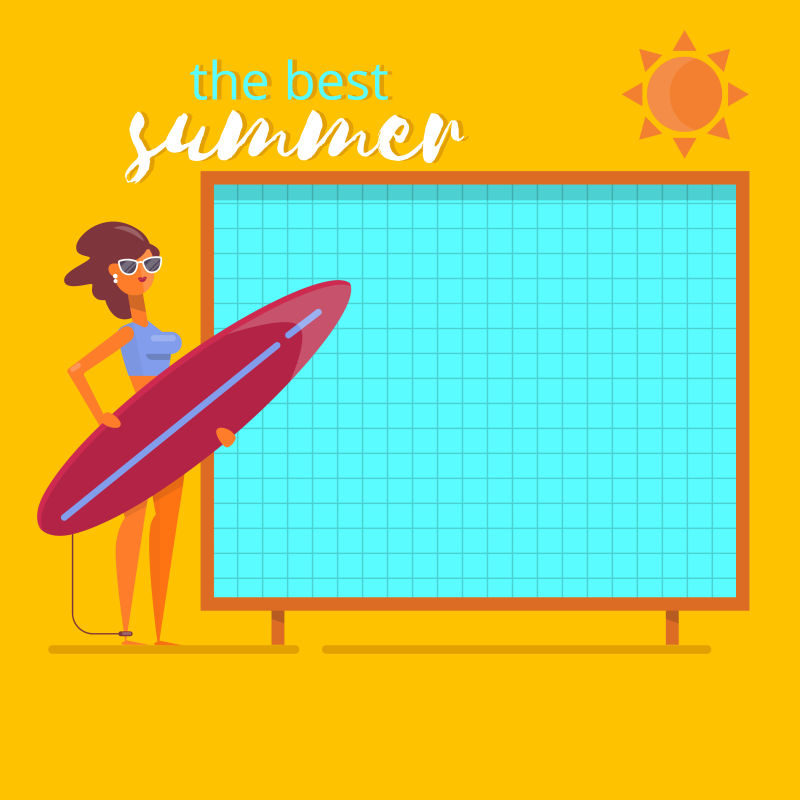 暑假海滩背景海报夏季旅游模板平面矢量插图