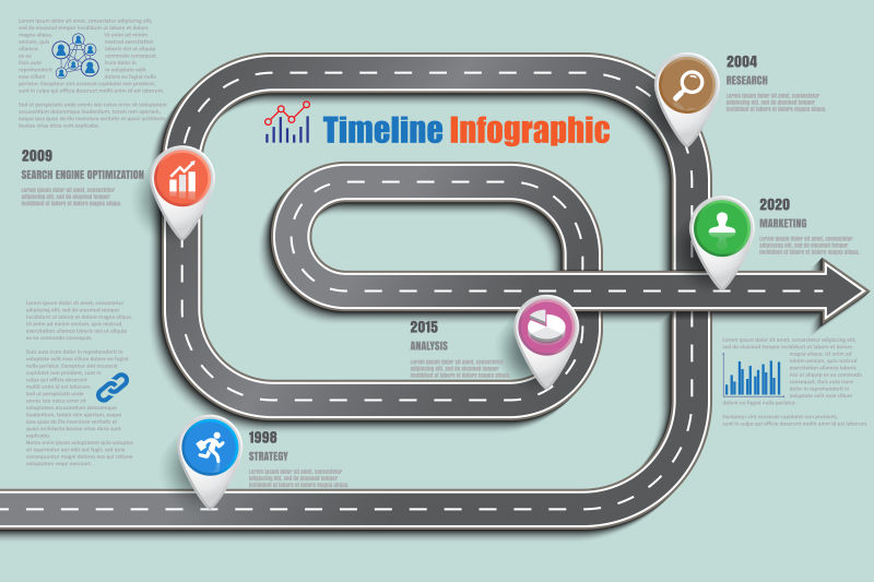 设计模板-道路图时间线信息图表-矢量插图