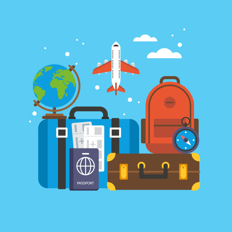 旅游和旅游概念行李和行李飞行平面图标