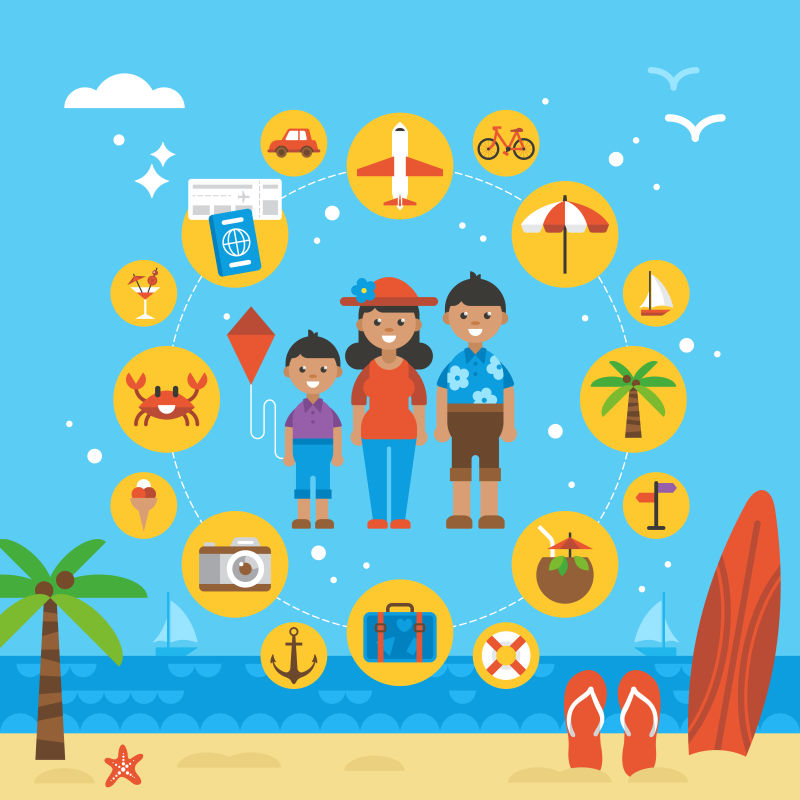 暑假家庭度假用于图形的图标和元素