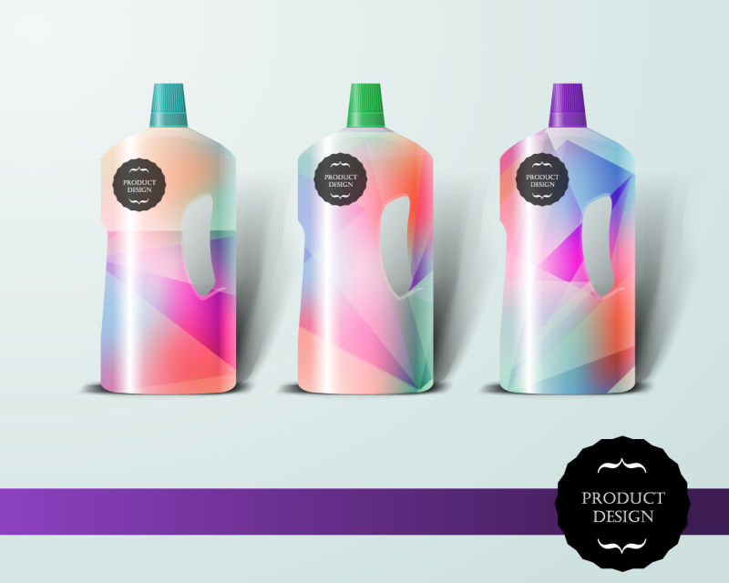 矢量现代彩色几何风格的包装瓶设计