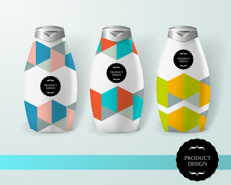 抽象矢量几何装饰的包装瓶设计