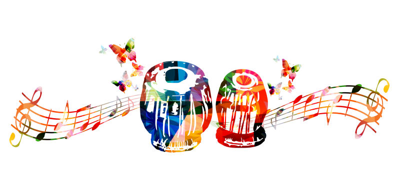 五彩缤纷的印第安斑羚有音乐音符和蝴蝶孤立乐器背景矢量插图海报小册子邀请函横幅传单音乐会和音乐节的设计