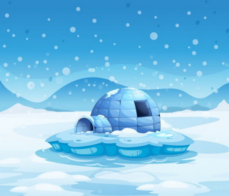 抽象矢量冰面漂浮的冰屋插图设计