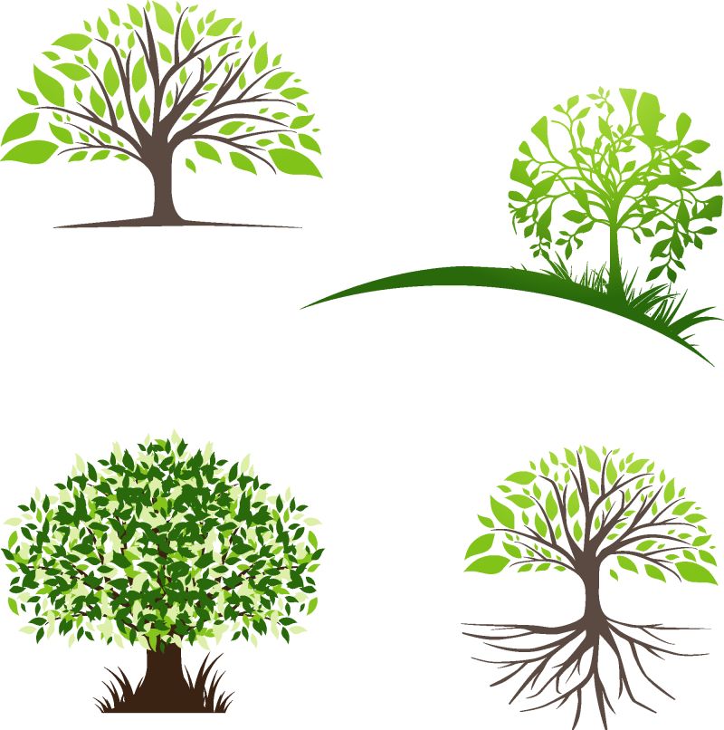 抽象矢量现代绿树元素图标设计