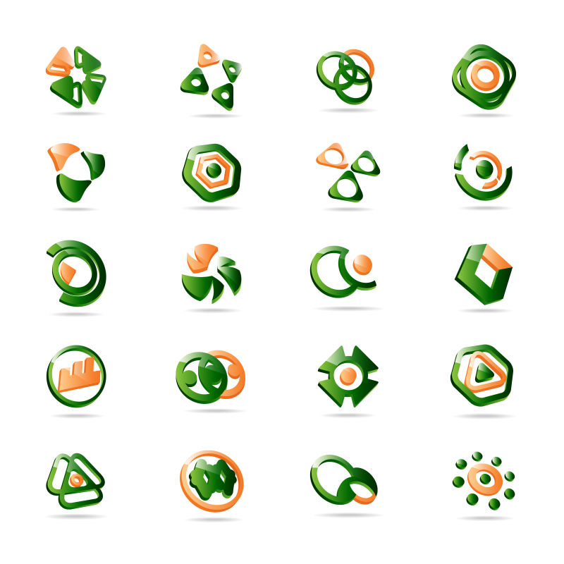 抽象矢量现代橙色绿色图标设计