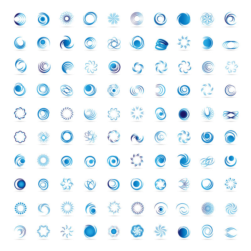 抽象矢量蓝色圈形图标平面设计