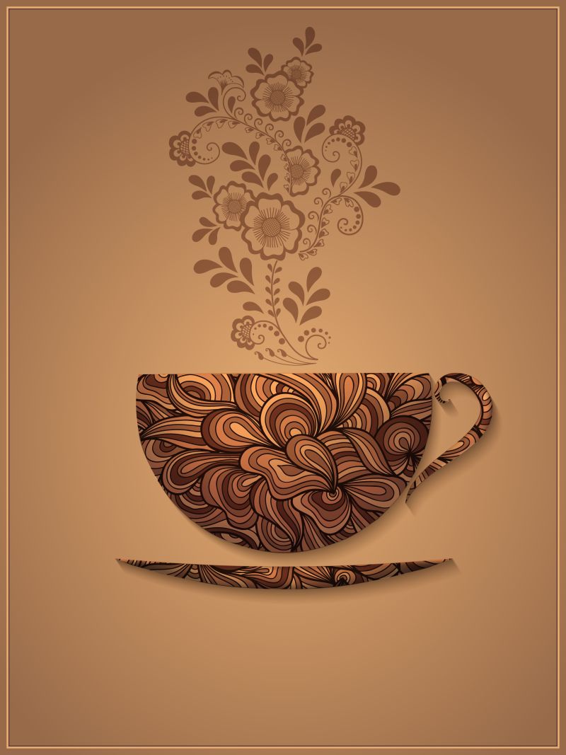 矢量咖啡背景与花卉图案元素EPS10