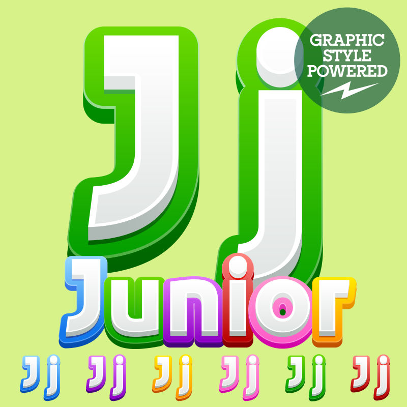 矢量可爱的儿童字母表集-包含不同的图形样式-字母J