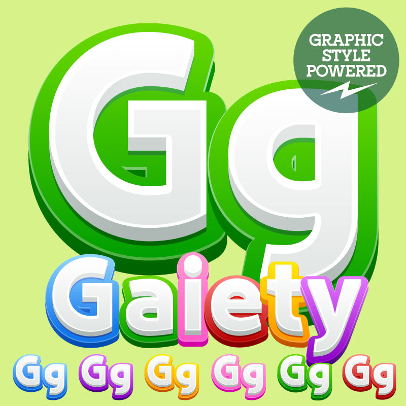 矢量可爱的儿童字母表集-包含不同的图形样式-字母G