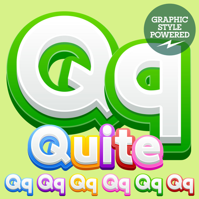 矢量可爱的儿童字母表集-包含不同的图形样式-字母Q