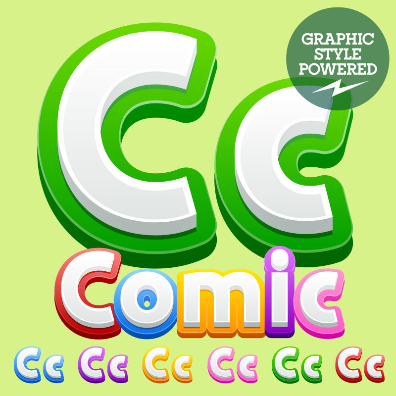矢量可爱的儿童字母表集-包含不同的图形样式-字母C