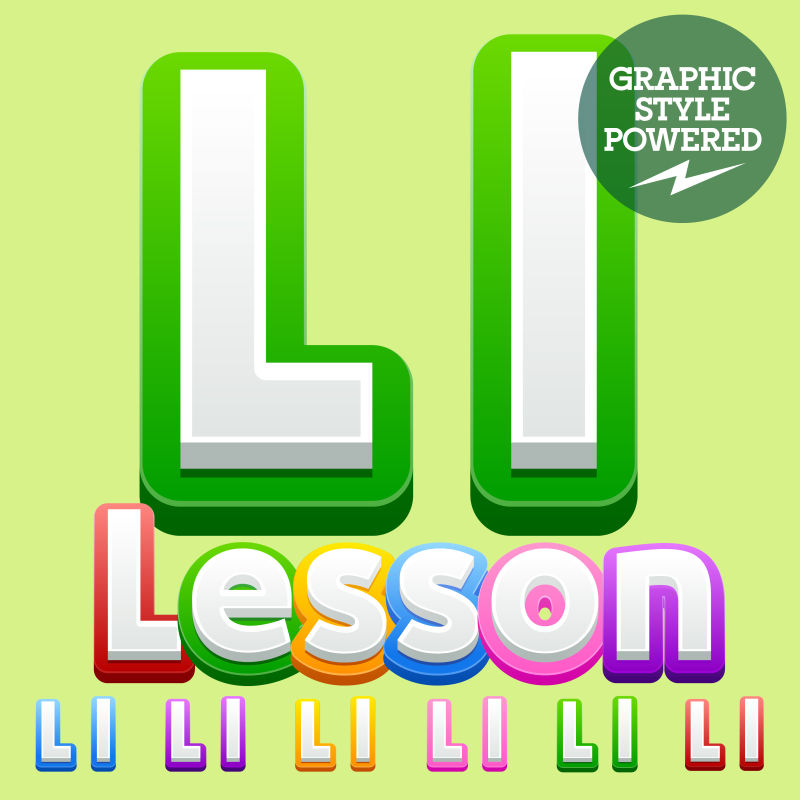 矢量可爱的儿童字母表集-包含不同的图形样式-字母L