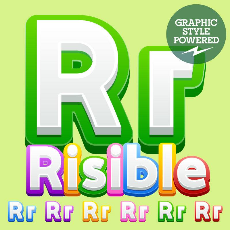 矢量可爱的儿童字母表集-包含不同的图形样式-字母R