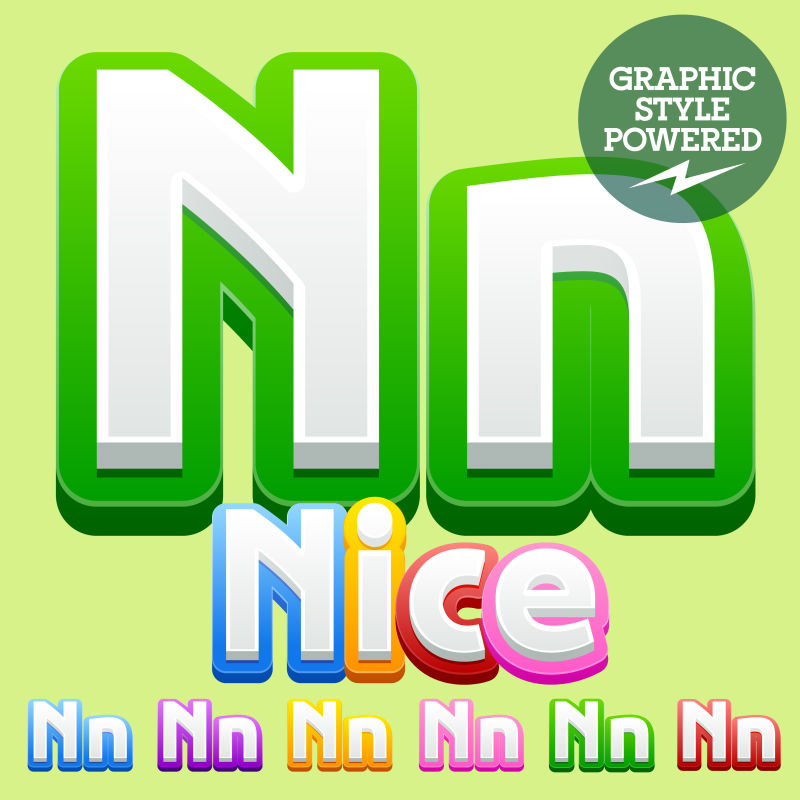 矢量可爱的儿童字母表集-包含不同的图形样式-字母N