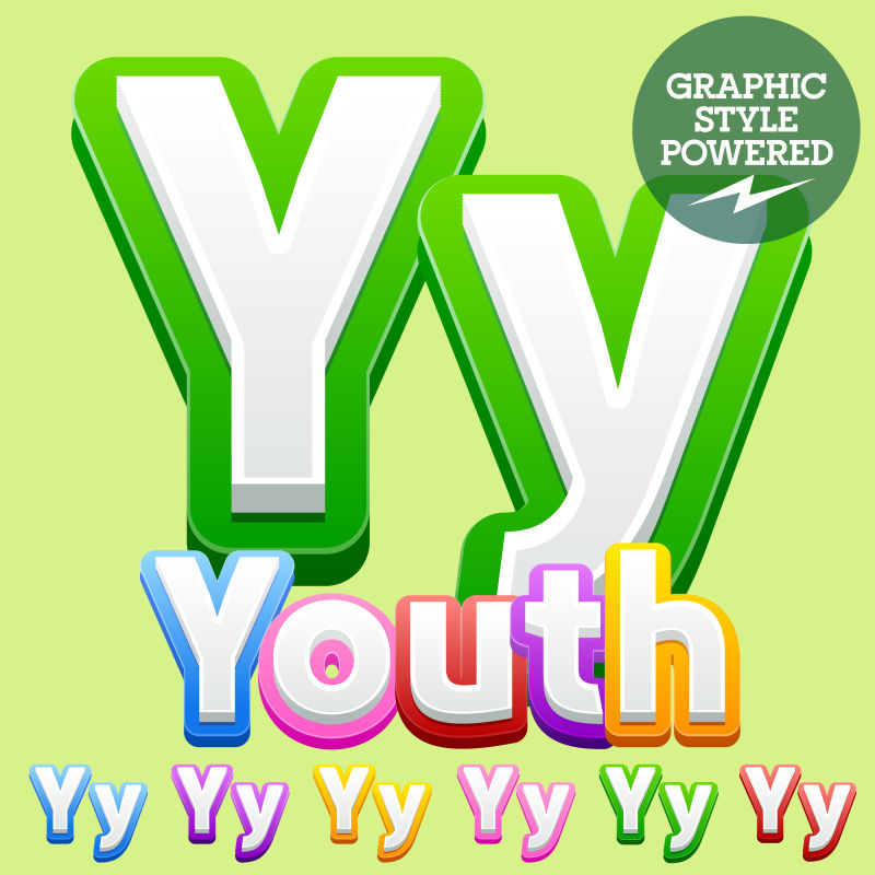 矢量可爱的儿童字母表集-包含不同的图形样式-字母Y
