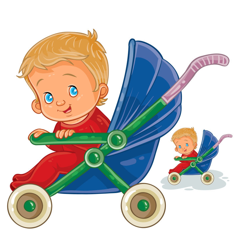 抽象矢量现代坐在婴儿车里的孩子插图设计