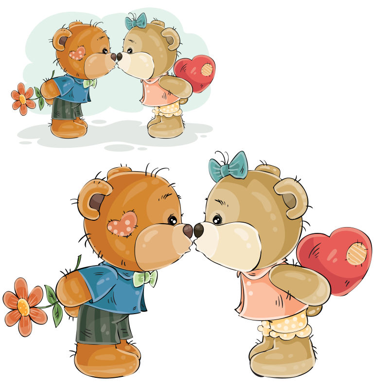 抽象矢量亲吻的泰迪熊插图设计
