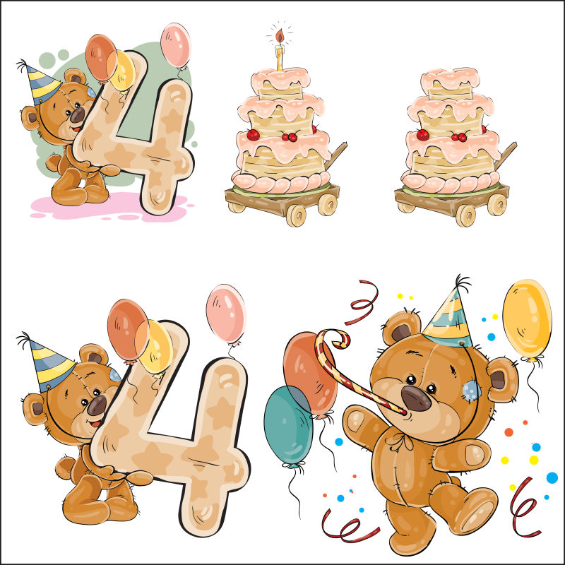 创意矢量过生日的泰迪熊插图设计