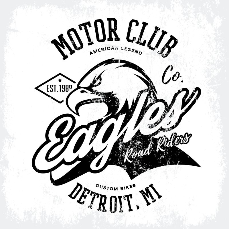 复古美国愤怒鹰定制自行车汽车俱乐部T恤印刷矢量设计-密歇根-底特律街穿T恤标志-优质野鸟优质标志概念插图