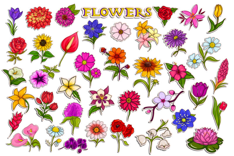 抽象矢量鲜花主题贴纸设计插图